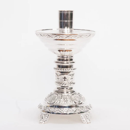 Silver Plated Candlestick – 8-1/2" Altar Candle Holder with 1-1/2" Socket