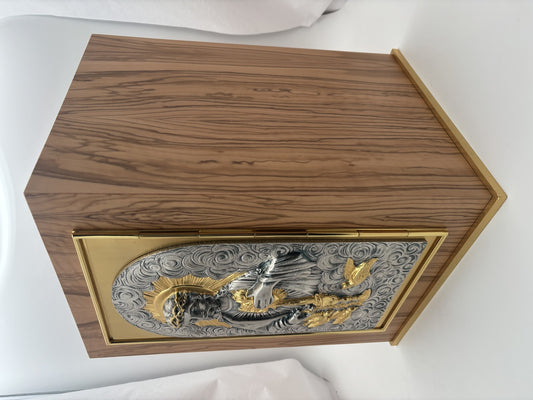 Tabernacle in Olive Wood Veneered | Sacred Altar Tabernacle with Holy Jesus Heart Panel | 30x30xH43cm