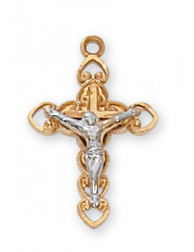 Gold over Sterling Silver TUTONE CRUCIFIX 16CHAIN"