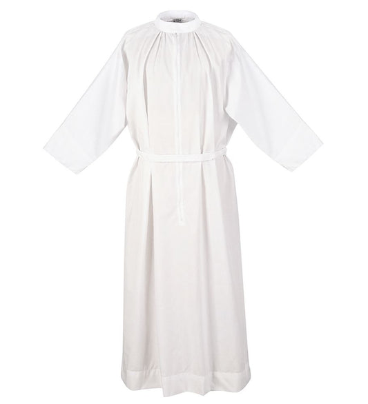 Easy-Care 100% Polyester Alb with Elastic Back Waist and Adjustable Velcro Front – Washable Clergy Vestment for Church Use - X-Small