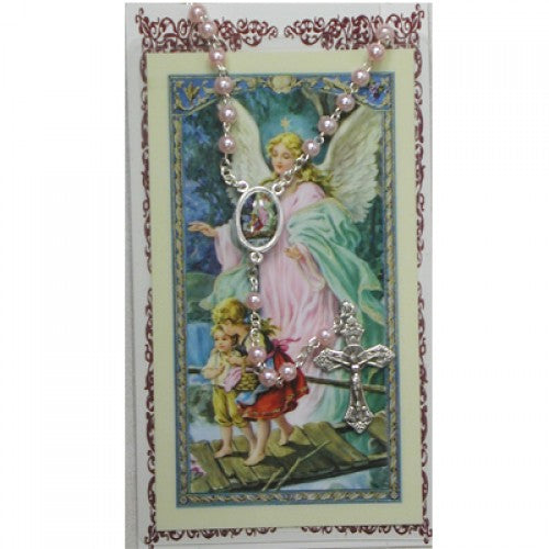 PINK ROSARY & PRAYER CARD