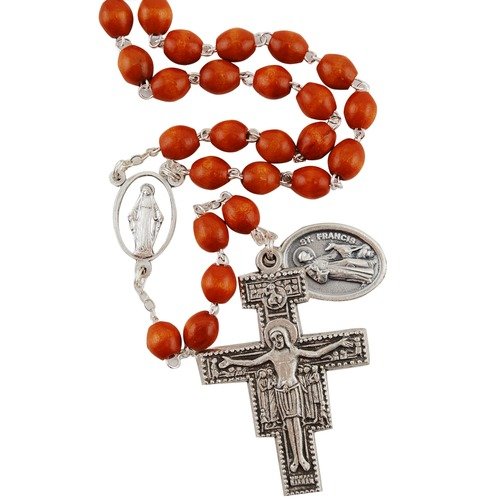 Franciscan Rosary 7 Decade Rosary with San Damiano Cross Wooden Beads