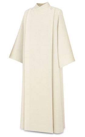 Slabbinck 11-77 Front Wrap Alb in Beige Greco Fabric – Opaque Concelebration Vestment for Priests, Deacons, and Lectors - X-Small