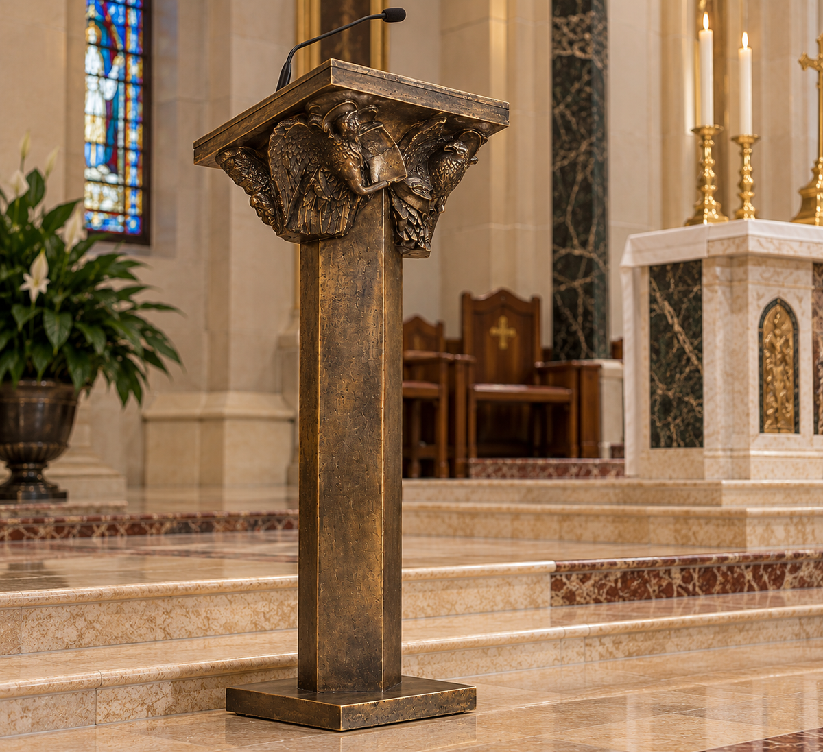 Custom Catholic Church Ambo with Good Shepherd Relief – Bronze Liturgical Lectern