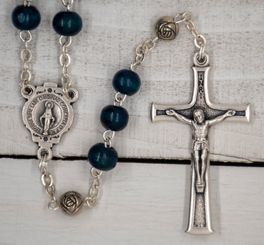 Dark Blue Wooden First Communion Rosary