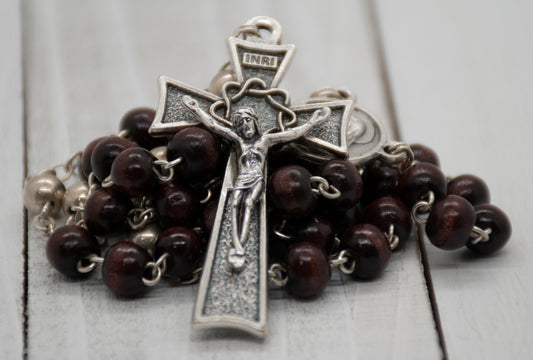 Dark Brown Wooden First Communion Rosary