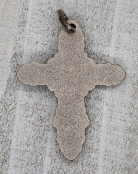 1" Small Baroque Crucifix Pendant (Sliver and Blue)