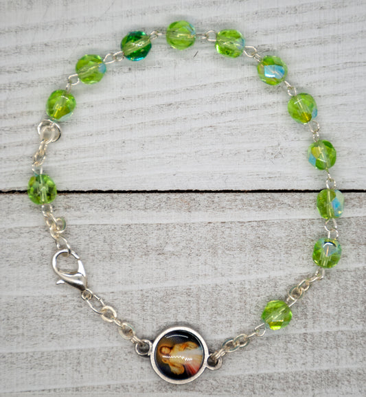 Italian Crystal One Decade Rosary (Our Lady of Grace) (Green)