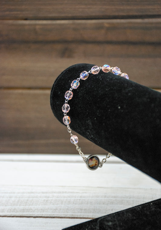 Italian Crystal One Decade Rosary (Our Lady of Grace) (Pink)