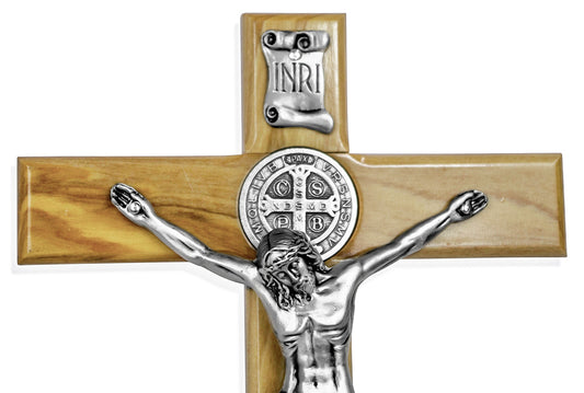 Olive Wood Altar Cross with Saint Benedict Medal