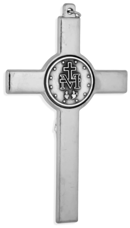 Marian Crucifix Pendant with Miraculous Medal and Blue Enamel