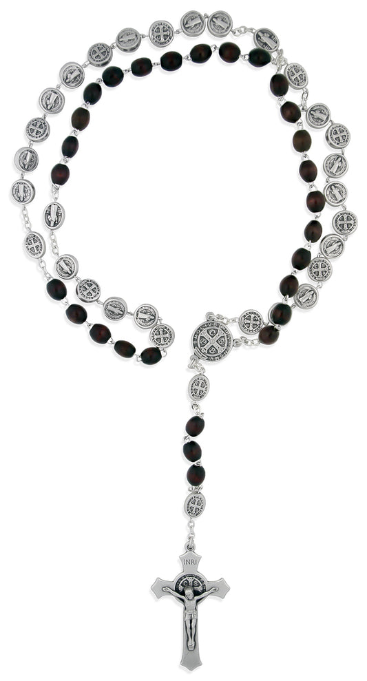 Italian Men's Rosary with Wood Beads and Over 30 Saint Benedict Medals!