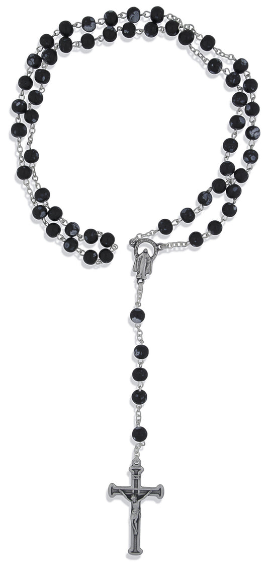 Catholic Rosary with Colored Glass Beads and Italian Crucifix