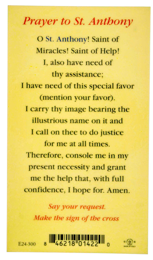 Traditional Holy Cards with Catholic Art and Prayers (Saint Anthony)