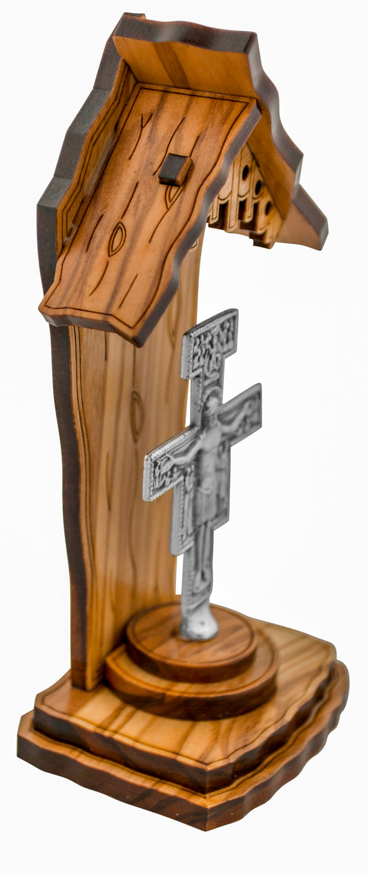 4" Olive Wood Catholic Devotional Shrine (San Damiano Cross)