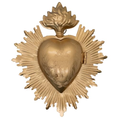 VILLAGE GIFT IMPORTERS Metal Milagros Heart Wall Ornament | 5" Tall | Mexican Inspired Folk Art Religious Wall Decor | Gold-Tone | Immaculate Heart of Mary Symbol | Catholic Home Decoration