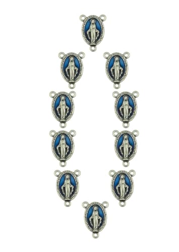 10 Pack of Blue and Silver-tone Miraculous medal Rosary centerpieces | Beautiful Catholic Pendant | Fashionable Christian Accessory | Attach pendant to chain
