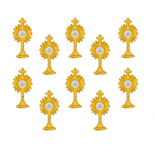10 Pack of Gold-Tone Monstrance Pins with IHS Center | 1" Tall Catholic Eucharist Lapel Pins | First Holy Communion Religious Gifts | Catholic Eucharistic Accessories