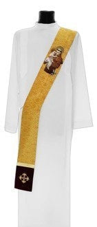 Saint Anthony of Padua Embroidered Deacon Stole – Liturgical Vestment with Gold Accents