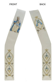 Marian Deacon Stole – Mother of the Divine Providence – Blue and Gold Embroidered Liturgical Vestment for Catholic Worship and Marian Feasts