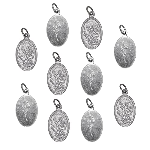 10 Pack of Saint Michael Medals | 1" Metal Silver-Tone Pendants | Patron Saint of Police, Soldiers, and Grocery Workers | Great Catholic Gift for First Holy Communion and Confirmation | Made in Italy