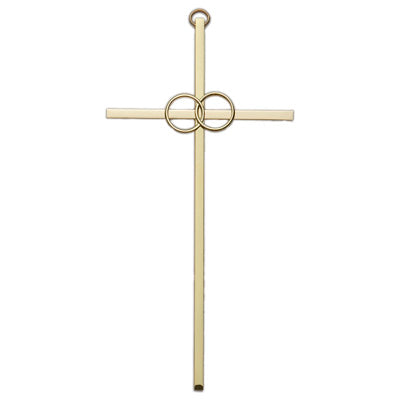 Wedding at Cana Cross Gold 10" tall Wedding Gift Cross with wedding bands