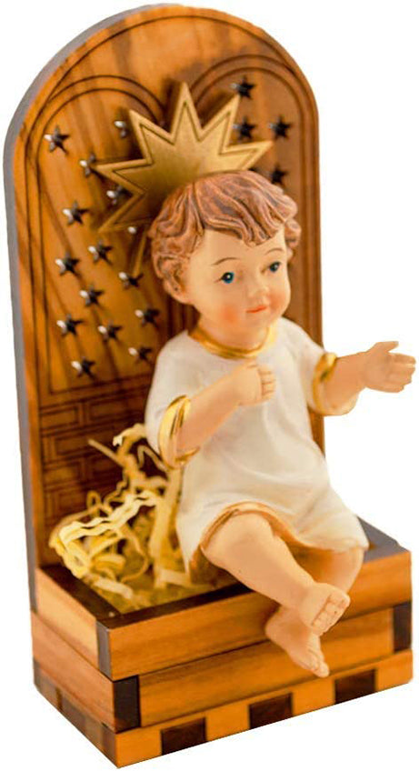 Infant Jesus Christ in Chair | Olive Wood and Resin Figurine