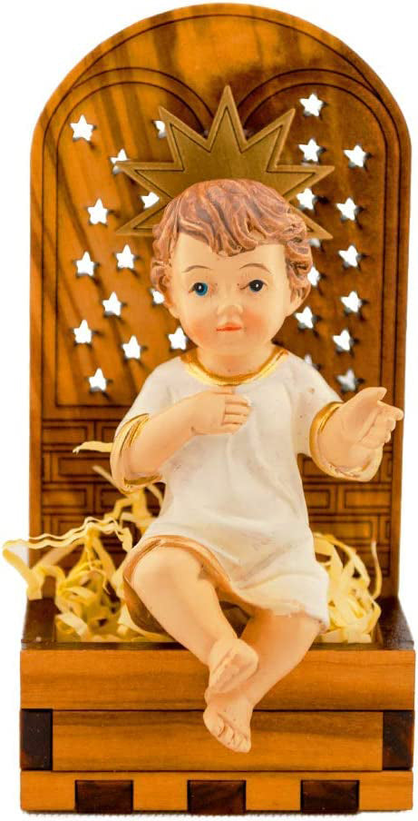 Infant Jesus Christ in Chair | Olive Wood and Resin Figurine