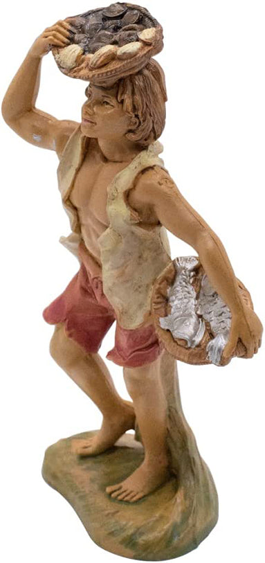 5.5" Village Boy with Fish and Clams in Baskets | Christmas Nativity |