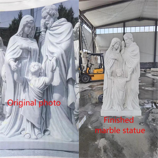 Custom Holy Family Marble Statue 6 Foot Size Carved to Order