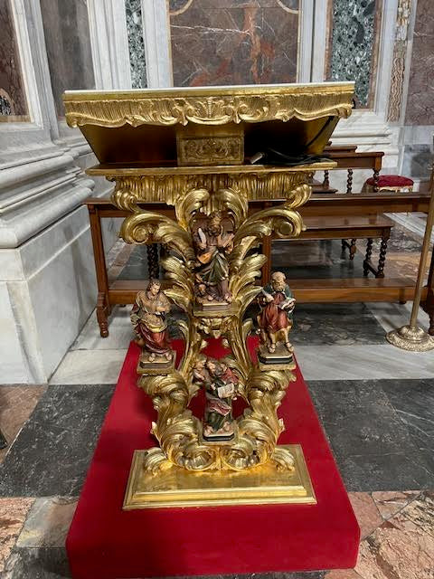 Custom Hand Carved and Gold - Leafed Ambo Pulpit with Four Evangelist Statues