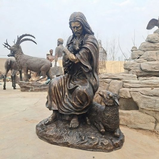 Custom Seated Jesus The Good Shepherd with Lamb Statue 4 foot Bronze Statue