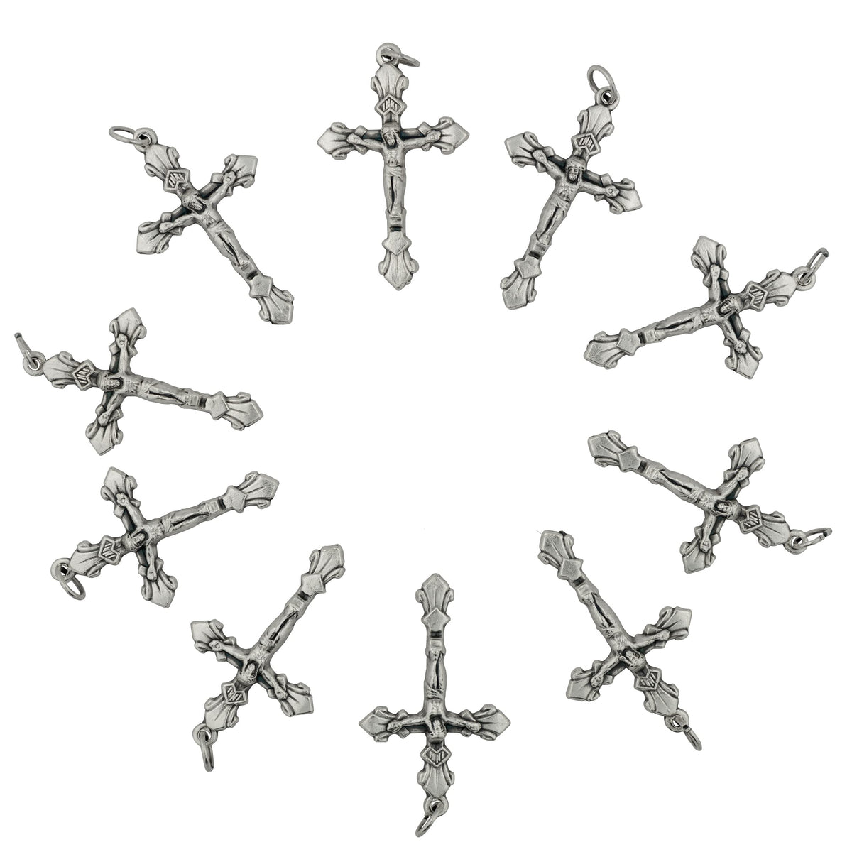 10 Pack of Silver-Tone Crucifixes | DIY Rosary and Religious Jewelry Accessory | Use to Make Custom Rosaries or Catholic Crafts | Beautiful Fleur-de-l