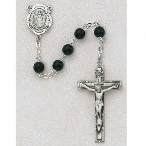 SS 6MM BLACK GLASS ROSARY