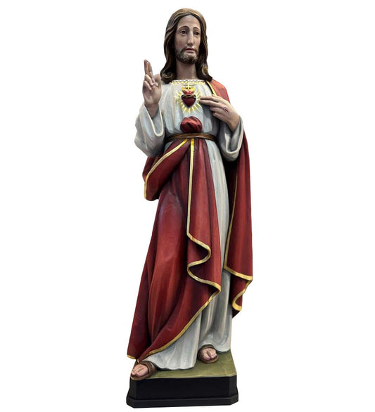 Sacred Heart of Jesus 24" Statue, Colored Lindenwood | Made in Italy