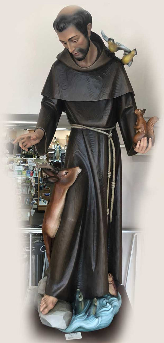 St. Francis with Animals 60" Full Color Fiberglass Statue from Italy