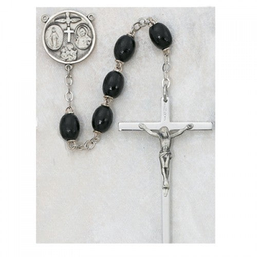 SS 6X8MM BLACK WOOD ROSARY