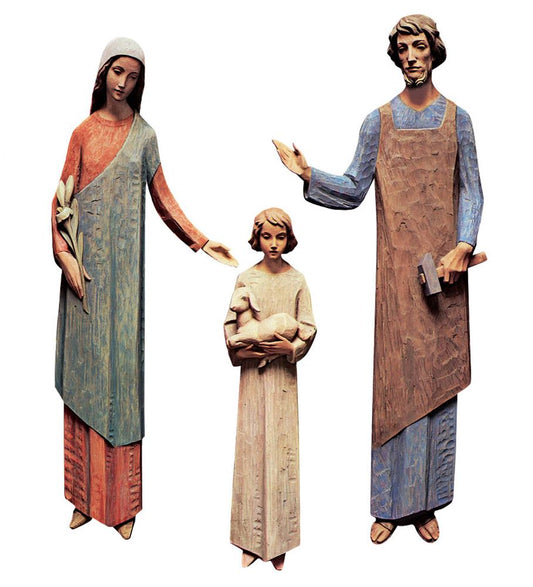 Hand Carved in Linden Wood Holy Family Statue Wall Relief Set from Italy