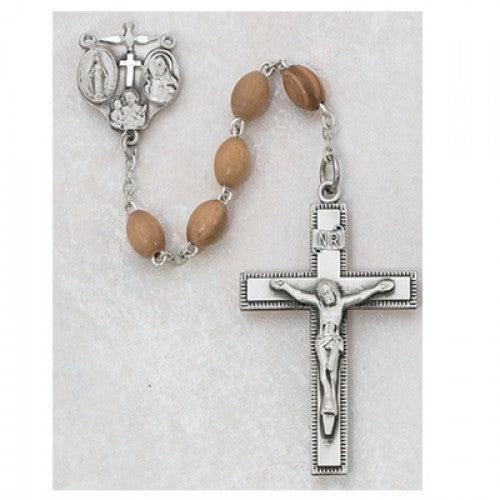 SS 4X6MM OLIVE WOOD ROSARY