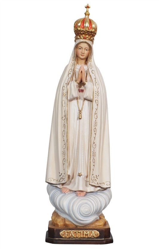 Our Lady of Fátima Capelinha with Crown Painted Wood Statue - 5.5 Inches