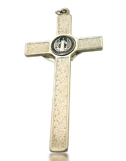 St. Benedict Wall Crucifix with Colored Enamel and Booklet Explaining the St. Benedict Medal (Red)