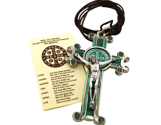 St. Benedict Crucifix with Cord and Booklet (Green)