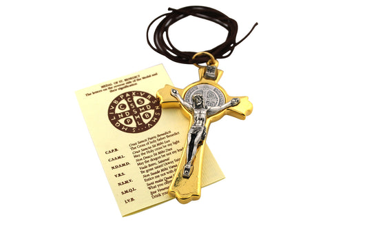 St. Benedict Crucifix with Cord and Booklet (Gold-Tone)