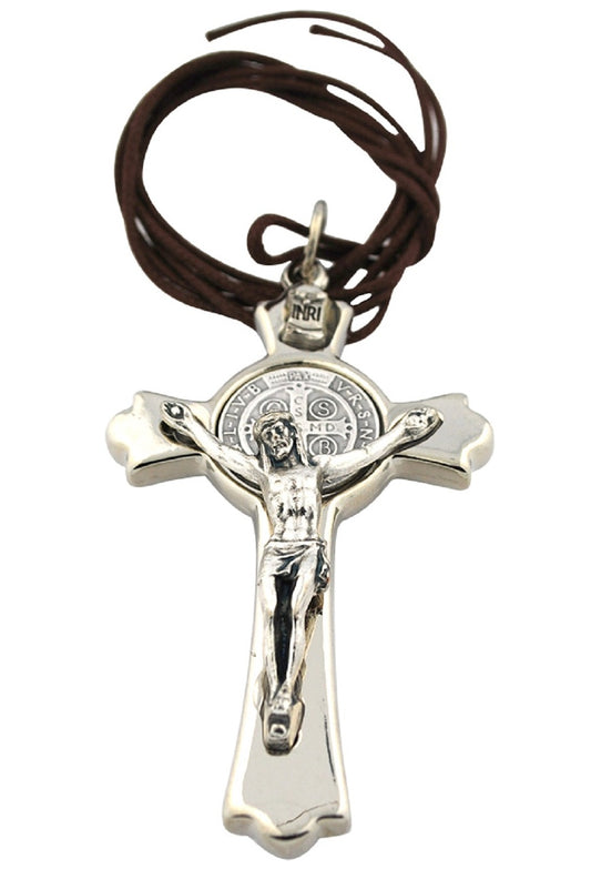 St. Benedict Crucifix with Cord and Booklet (Silver-Tone)