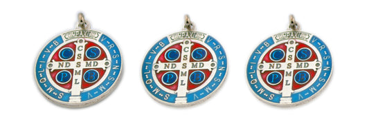 St. Benedict Medal with Blue and Red Enamel (Lot of 3)