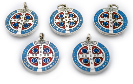 St. Benedict Medal with Blue and Red Enamel (Lot of 5)