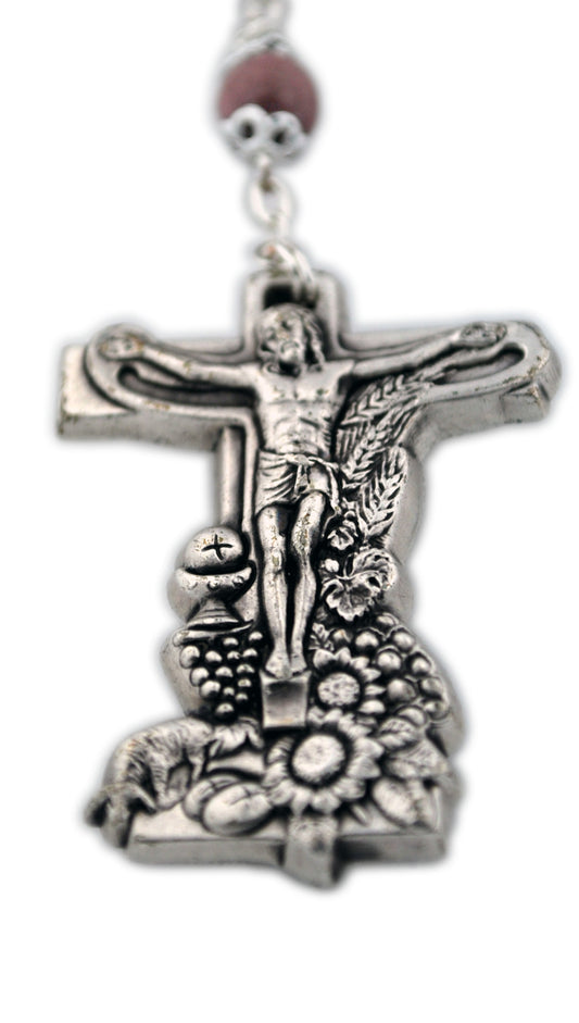 First Communion Rosary with Genuine Gemstone Beads (Rhodonite)