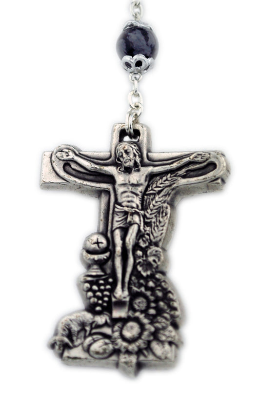 First Communion Rosary with Genuine Gemstone Beads (Obsidian)