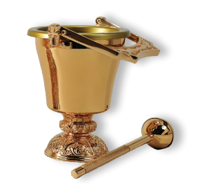 Holy Water Pot & Sprinkler | Textured Bronze | High Polish - Durable Oven Baked Finish