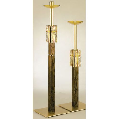 Floor Candlestick | Satin Bronze & Dark Stain Oak